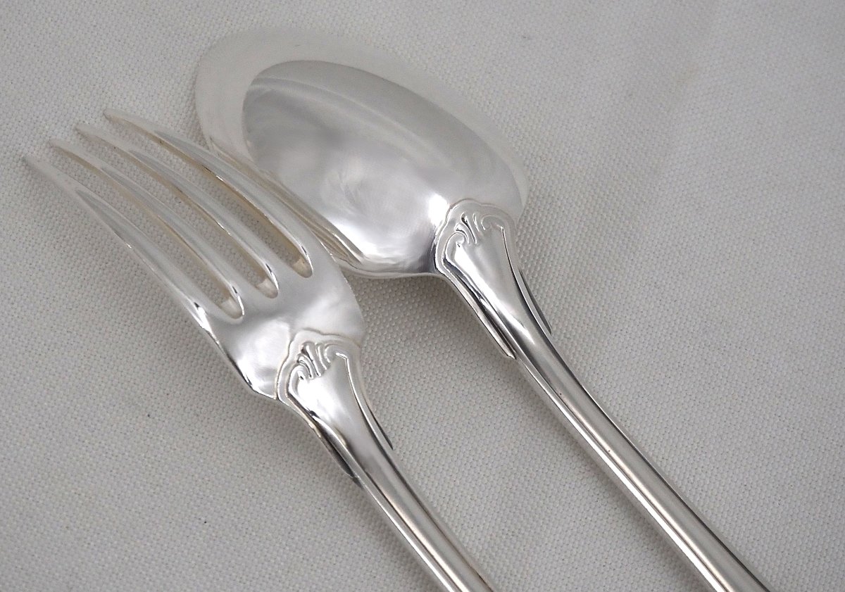 Christofle Vendôme Model, Coquille, 49-piece Cutlery Set, Silver-plated Knives.-photo-4