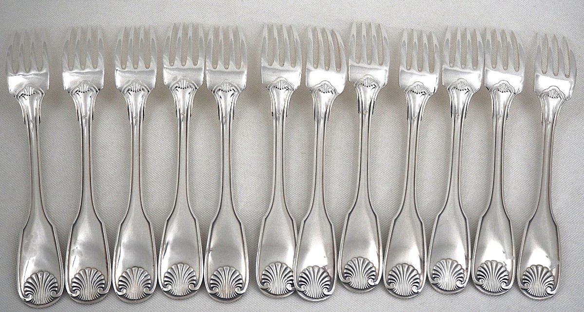 Christofle Vendôme Model, Coquille, 49-piece Cutlery Set, Silver-plated Knives.-photo-5