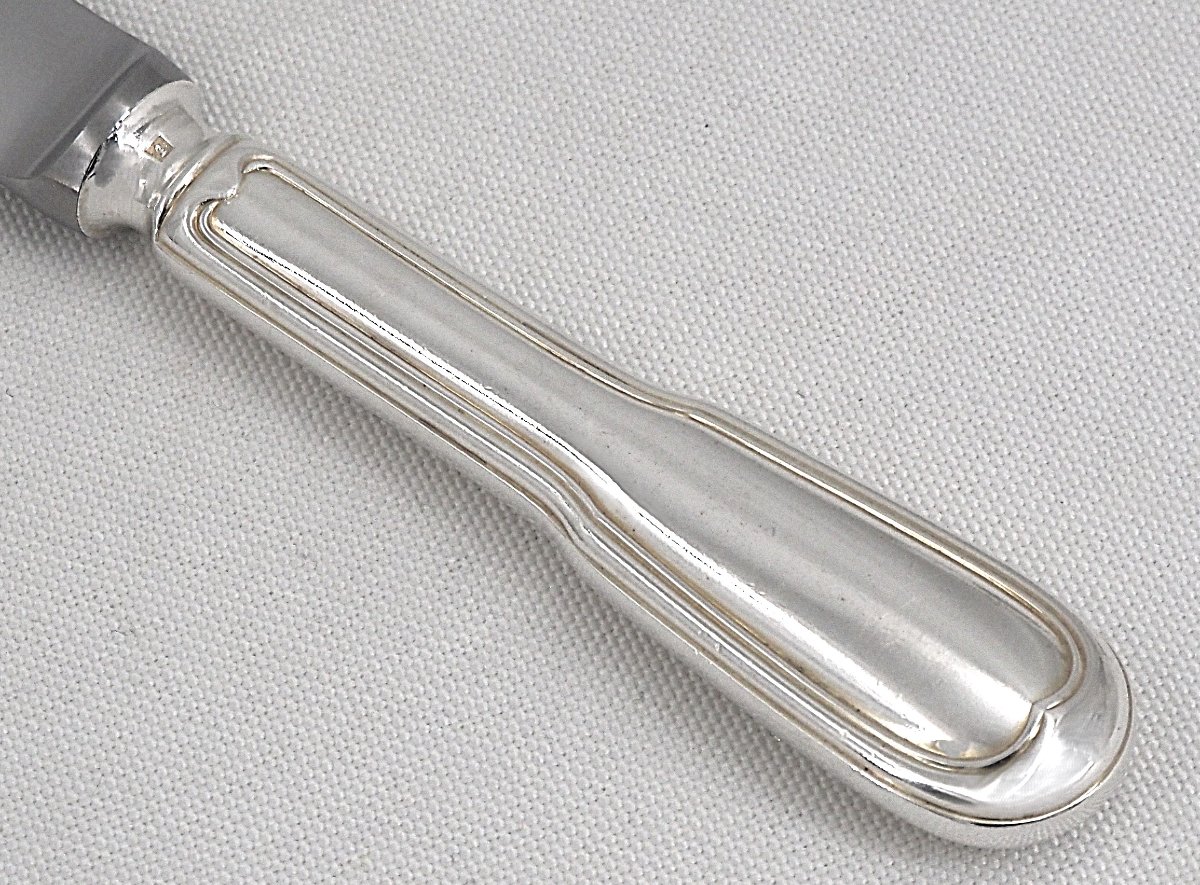 Christofle "chinon" Model, "filet" Series, 12 Silver-plated Table Knives, In Excellent Condition.-photo-4