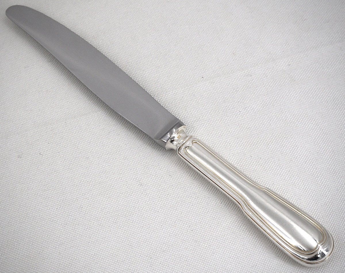 Christofle "chinon" Model, "filet" Series, 12 Silver-plated Table Knives, In Excellent Condition.-photo-2