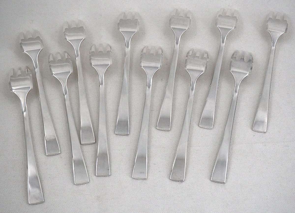 Christofle "concorde" Model, Art Deco, 12 Cake Forks, Silver-plated, In Perfect Condition.-photo-3