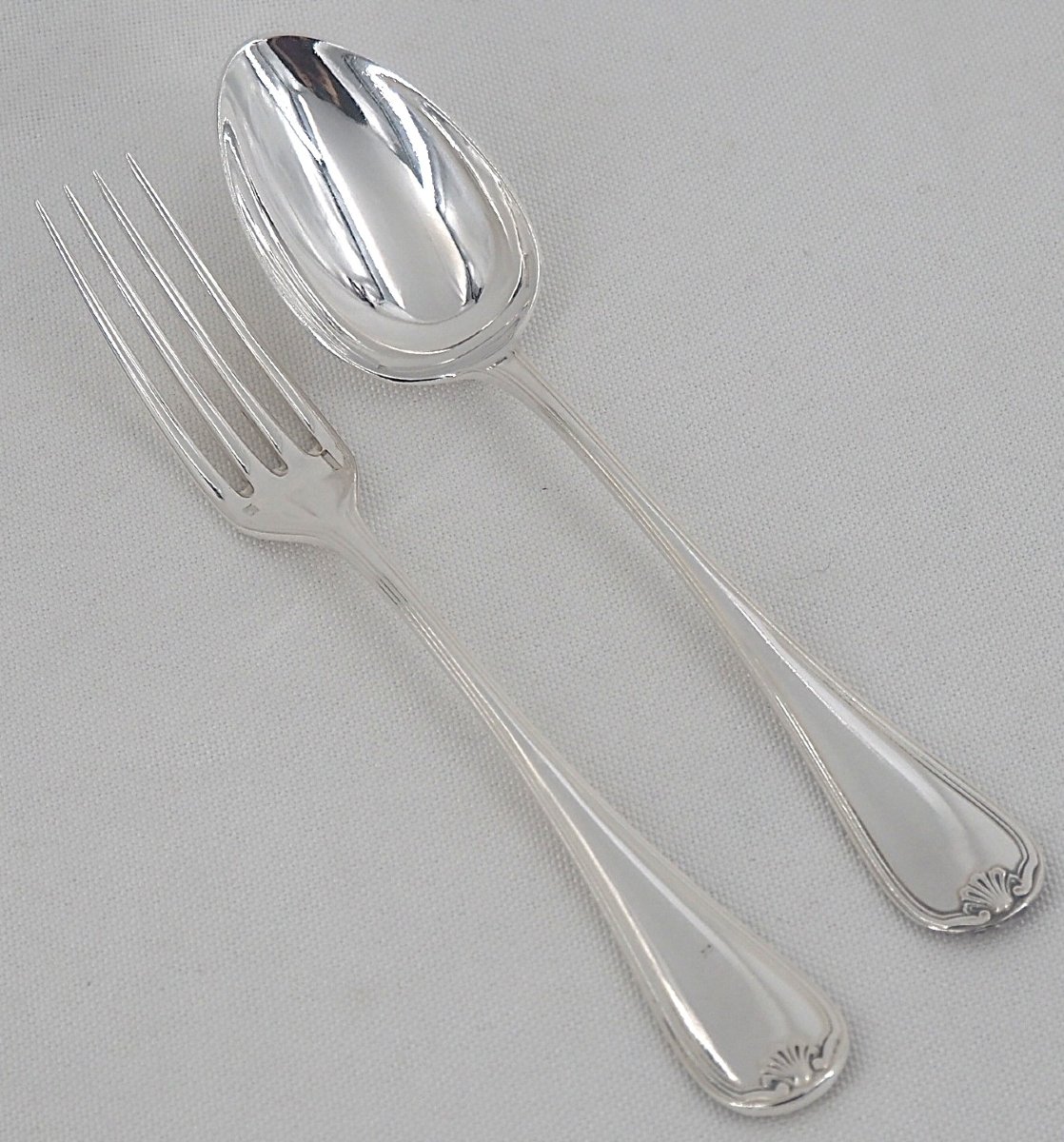 Christofle Berain Model, 12-piece Dessert Set, 24 Pieces, Silver-plated, Monogrammed.-photo-3