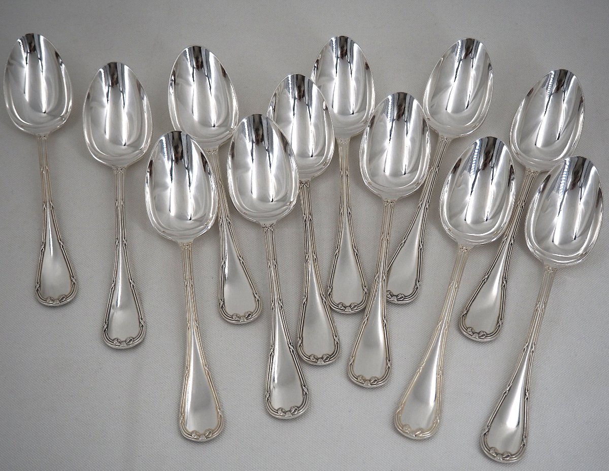 Christofle modèle Rubans, 12 couverts de table, 24 pièces, métal argenté, excellent état.-photo-1