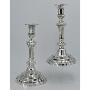 Pair Of 18th Century Solid Silver Candlesticks, Paris 1783, François Corbie.