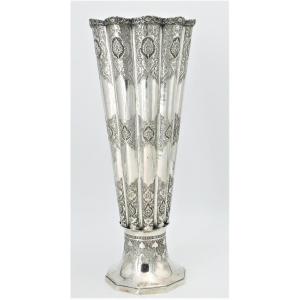 Large Kadjar/qadjar Vase Sterling Silver, Chased Repoussé, 19th Century, Persia.