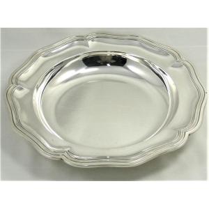 Hollow Round Dish In Sterling Silver Minerva, Louis XV Style With Scalloped Edges, Louis Coignet.