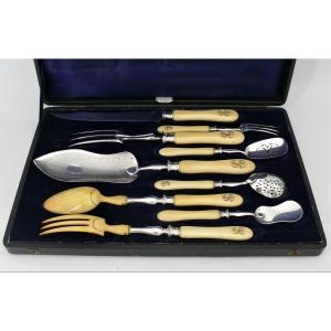Service Cutlery Set, Sterling Silver Minerva, 9 Pieces, Napoleon III.