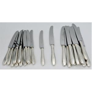 24 Silver Knives, Netherlands, Kemper & Begeer, 12 Table + 12 Dessert, Art Deco.