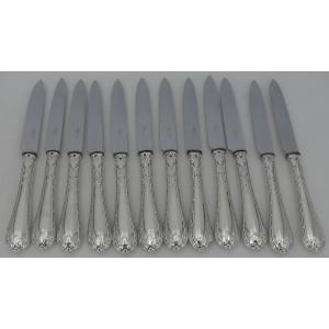 Christofle Ribbons Clochettes Model, 12 Dessert/dessert/cheese Knives, Silver Plated.