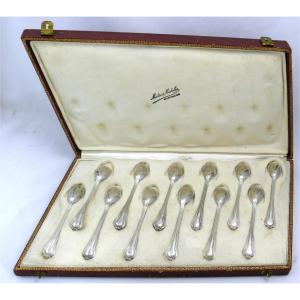 12 Egg Spoons In Sterling Silver Minerva, Excellent Condition, Without Monogram.
