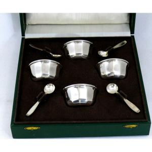 4 Salt Cellars/salt Cellars In Sterling Silver, Art Deco, Original Box, In Perfect Condition.