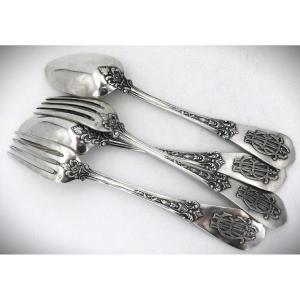 Pair Of Sterling Silver Minerva Neo-renaissance Table Cutlery, Ernest Compère, Monogram Me
