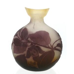 Emile Gallé, Vase Gourde Dégagé à l'Acide, 15 Cm.