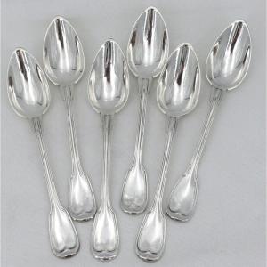 Puiforcat, 6 Dessert/dessert Spoons, Fillet Model, 18.5 Cm, Sterling Silver Minerva.