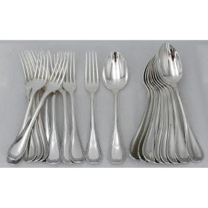 Christofle Malmaison Model, 10 Table Cutlery, Silver Metal, 20 Pieces, Excellent Condition.