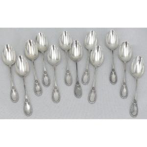 Hénin, 12 Cuillères à Moka/café En Argent Massif Minerve, De Style Empire, Très Bon état.