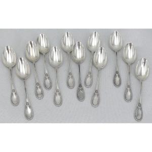 Hénin, 12 Moka/coffee Spoons In Sterling Silver Minerva, Empire Style, Very Good Condition.