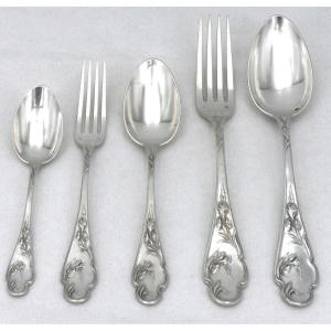 Ménagère De 40 Pièces, Argent Massif Minerve, Art Nouveau, Iris, Louis Coignet, 8 Personnes.