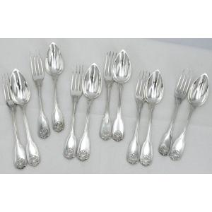 6 Serving/dessert Place Settings In Sterling Silver Minerva Shell Model, Louis Philippe.