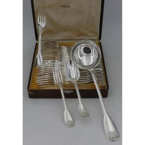 Christofle Vendôme/arcantia/coquille 12 Table Cutlery + 1 Ladle, 25 Pieces Silver Metal.
