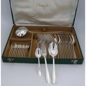 Christofle Boreal/art Deco Model, 37 Piece Cutlery Set In Silver Metal.