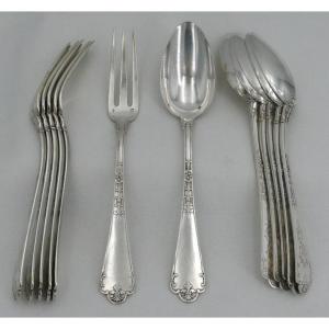 Puiforcat Spearhead Model With Rat Tail, 6 Place Settings In Sterling Silver Minerva.