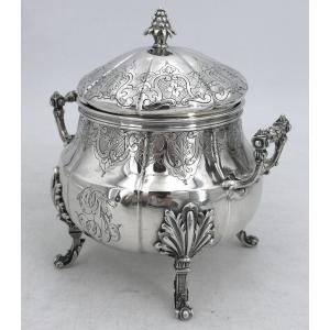 Edmond Tétard, Beautiful Sugar Bowl In Sterling Silver Minerva In Regency Style.