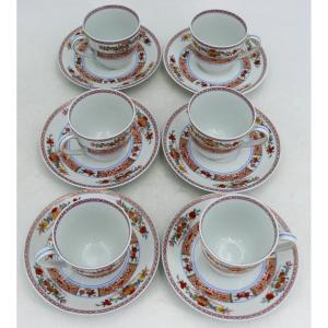 Bernardaud Modèle Pondichery, Porcelaine De Limoges, 6 Tasses à Café En Très Bon état.