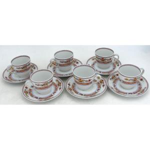 Bernardaud Pondichery Model, Limoges Porcelain, 6 Coffee Cups, Excellent Condition.