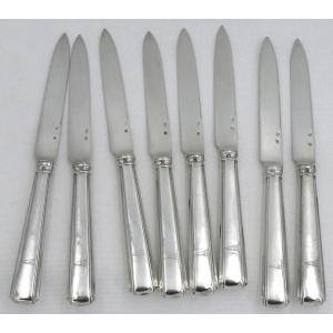 8 Art Deco Fruit/dessert Knives, Mercury Sterling Silver Blades, English Coat Of Arms.