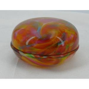 Paul Nicolas For Saint Louis, Polychrome Crystal Candy Box, Art Glassmaker.