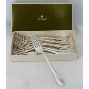 Christofle Perles Model, 12 Dessert/dessert Forks, 17 Cm In Silver Metal.