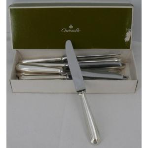 Christofle Perles Model, 12 Dessert/cheese Knives In Silver Metal.
