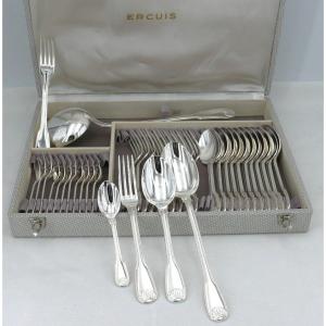 Ménagère De 38 Pièces Ercuis Modèle Coquille En Métal Argenté, état Proche Du Neuf.