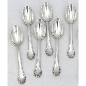 Ravinet d'Enfert, 6 Cuillères à Moka/café En Argent Massif Minerve, Godrons Art Déco.