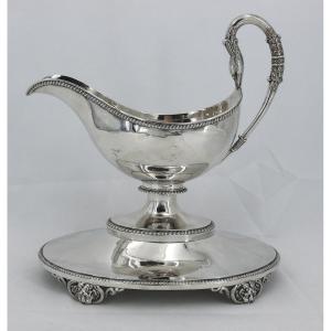 Superbe Saucière Casque Argent Massif Vieillard, 792 G, Charles-antoine Lenglet.