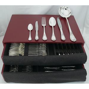 Christofle Modèle Marly, Ménagère Set De 61 Pièces En Métal Argenté, En Excellent état.