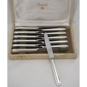 Christofle Modèle Albi, 12 Couteaux à Entremets, Dessert, Fromage, En Métal Argenté.