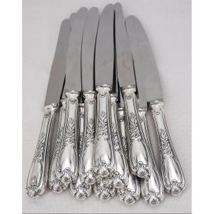 Ercuis Dubarry Model, Du Barry, 12 Table Knives, Silver-plated Metal, Excellent Condition.