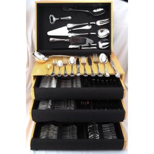Christofle Marly Model, 142-piece Cutlery Set, Silver-plated Metal, Near New.