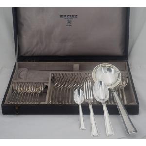 Ercuis Cambodia Model, Small Shell, 37-piece Silver-plated Cutlery Set, Excellent Condition