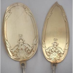 Christofle, argent massif, Minerve, vermeil, couvert de service à glace, style Régence.