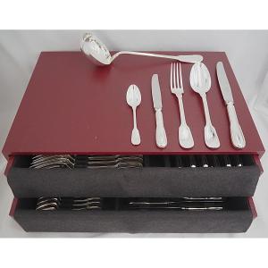 Christofle Chinon Model, Filet, 61-piece Silver-plated Cutlery Set, With Knives.