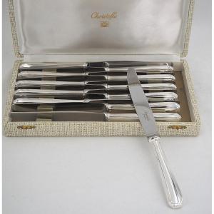 Christofle Model América, Art Deco, 12 Silver-plated Table Knives, In Excellent Condition.