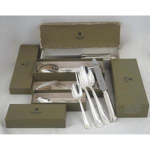 Ercuis modèle NIL, Art Déco, partie de ménagère, 22 pièces avec couteaux, métal argenté.
