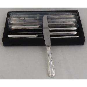 Christofle modèle América, 12 couteaux de table, métal argenté, dont 7 neufs sous blisters.