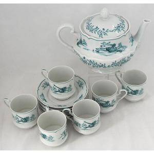 Haviland Limoges "les Islettes" 6 tasses et 6 sous tasses à thé, + théière.