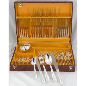 Alfenide, Christofle Paris Model, 61-piece Silver-plated Cutlery Set With Knives.