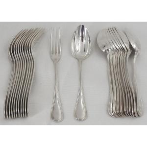 Puiforcat, 12-piece Dessert And Dessert Cutlery Set, Solid Silver Minerva, 24 Pieces, 1.2 Kg.