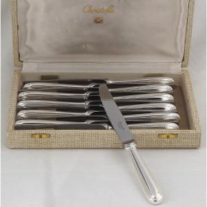 Christofle Perles Model, 12 Dessert, Cheese And Dessert Knives, In Silver-plated Metal.